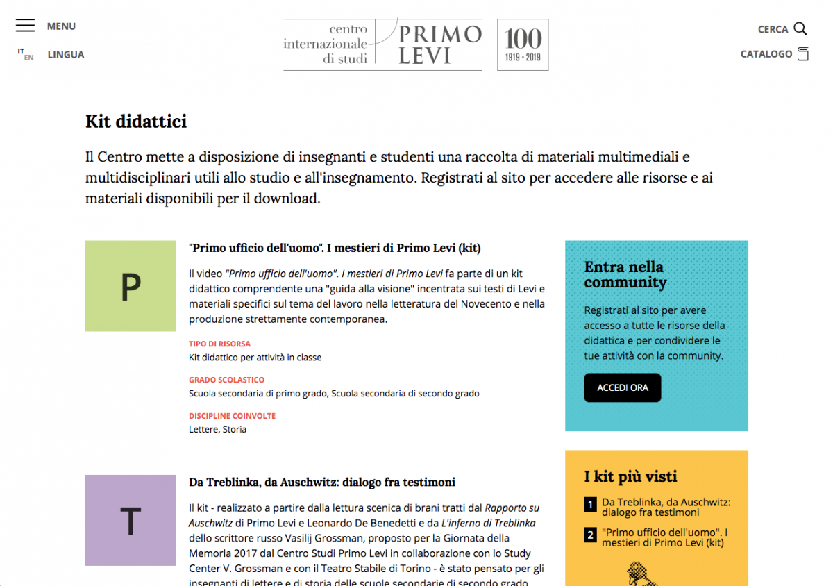 Kit didattici del Centro Studi Primo Levi