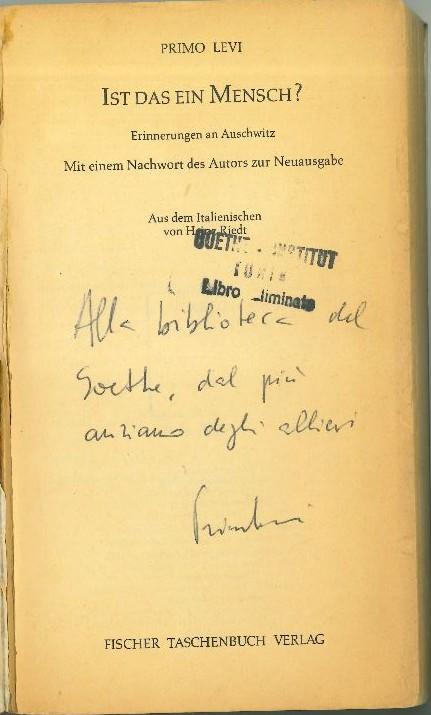 Dedica autografa di Primo Levi 