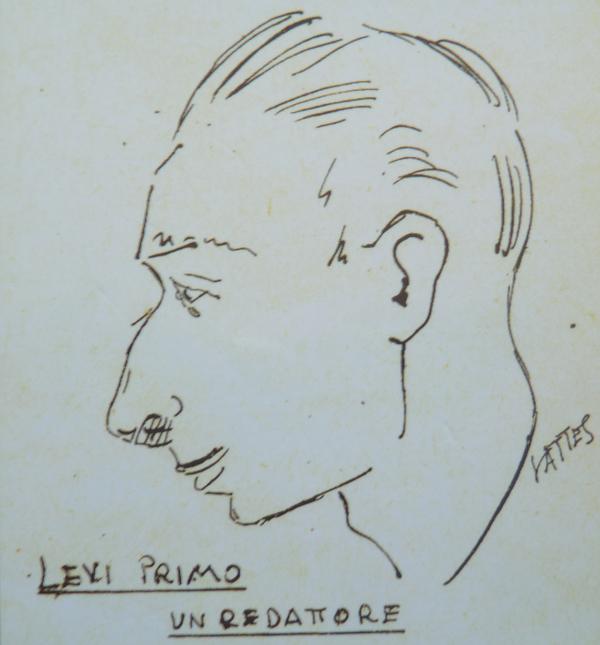 Primo Levi in una caricatura fatta da Giorgio Lattes. Fotografia riprodotta per gentile concessione del Liceo Classico Massimo D'Azeglio.