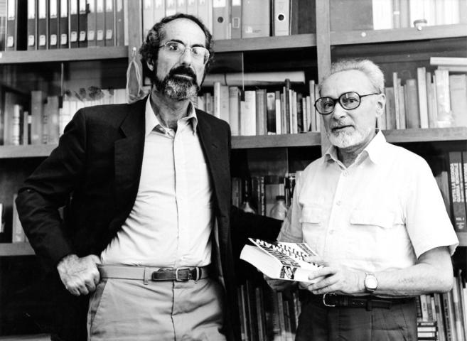 Primo Levi with Philip Roth in his Corso Re Umberto apartment in Turin. September 6 1986. Copyright La Stampa