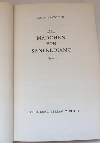 Frontespizio - Vasco Pratolini, Die Mädchen von San Frediano, Steinberg-Verlag, Zürich, 1957, tradotto dall’italiano da Pan Rova.