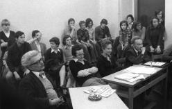 Primo Levi at a meeting of the school council of the Liceo Massimo D’Azeglio. February 17 1975. Copyright La Stampa