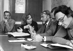 Primo Levi at a meeting of the school council of the Liceo Massimo D’Azeglio. February 17 1975. Copyright La Stampa