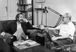 Primo Levi with Philip Roth in his Corso Re Umberto apartment in Turin. Copyright La Stampa