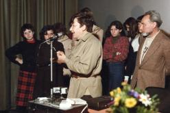 Incontro tra Primo Levi e gli studenti delle scuole di Lanzo, 21 marzo 1979. Per gentile concessione del Centro di documentazione di storia contemporanea e della Resistenza nelle Valli di Lanzo “Nicola Grosa”